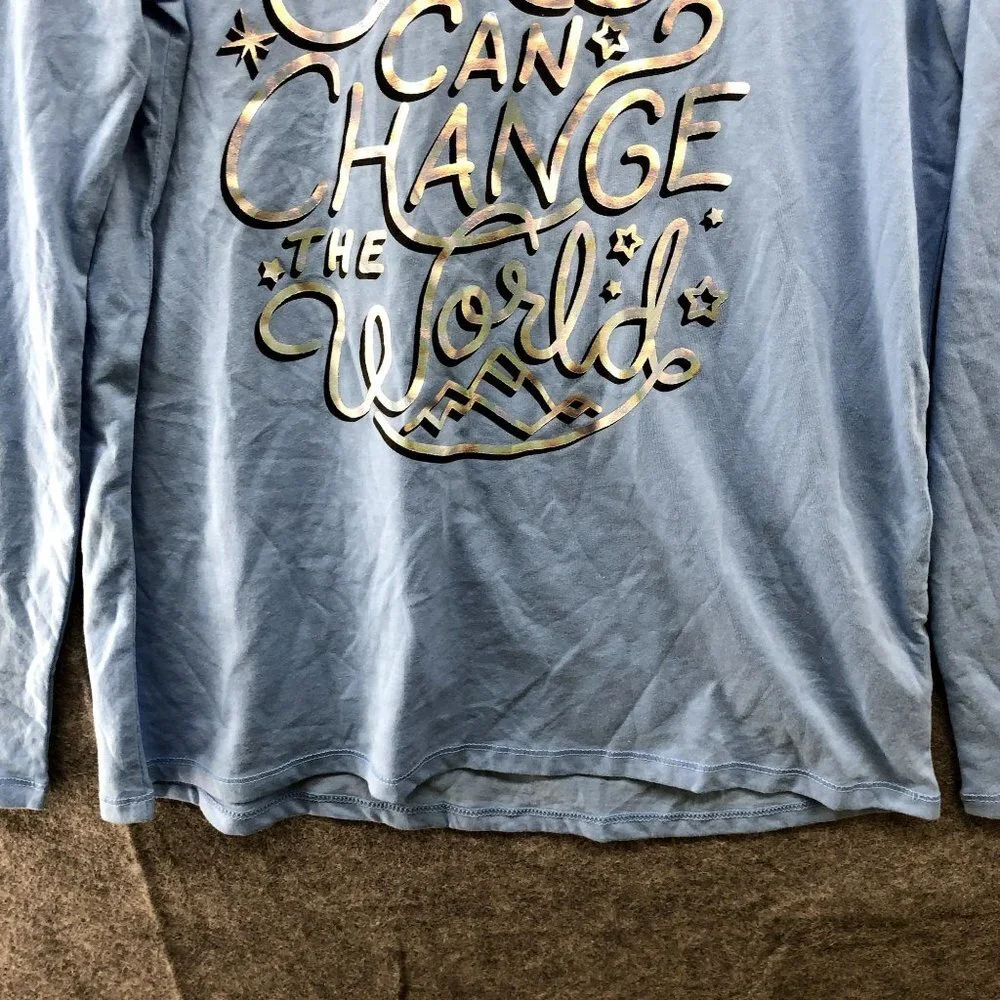NWT Justice Girls‎ Size 12 Long Sleeve T Shirt Blue Girls Can Change The World